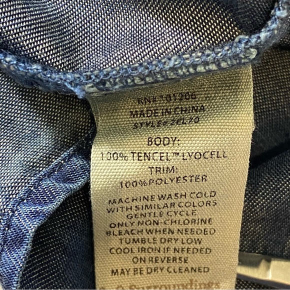 Soft Surroundings Icon Collection Urbina Dress Size Large Blue with Brown Trim - Picture 4 of 7